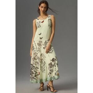 Anthropologie Kavita Bhartia Sleeveless A-Line Floral Butterflies Maxi Dress Siz